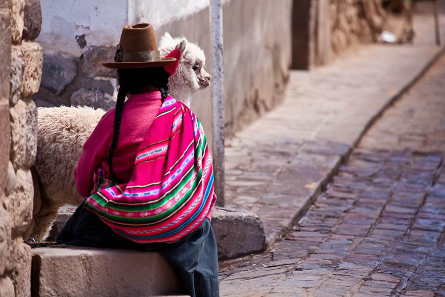 Woman in traditional indigenous South American clothing 